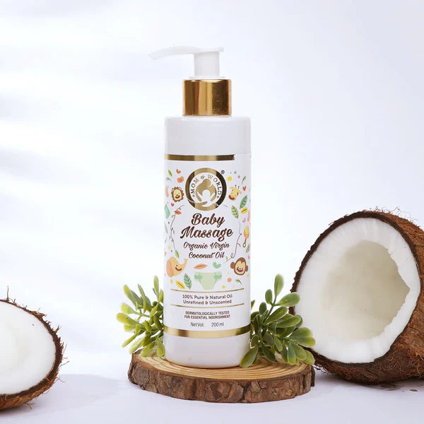 Mom & World Baby Massage Pure Organic Virgin Coconut Oil Cold Pressed, 200 ml