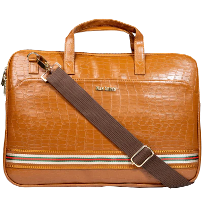 Man Arden "The Basky Brown" PVC Leather Laptop Bag, (Textured, Brown)