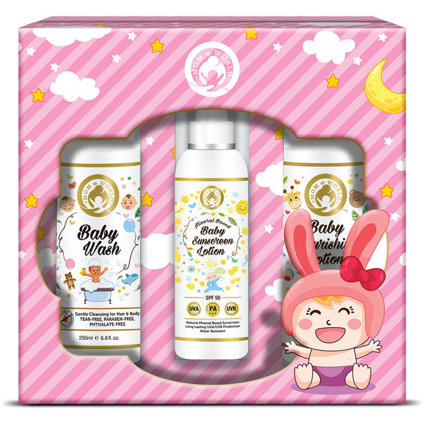 Mom & World Mom & World Baby Wash + Baby Sunscreen Lotion + Baby Nourishing Lotion – Girl Kit